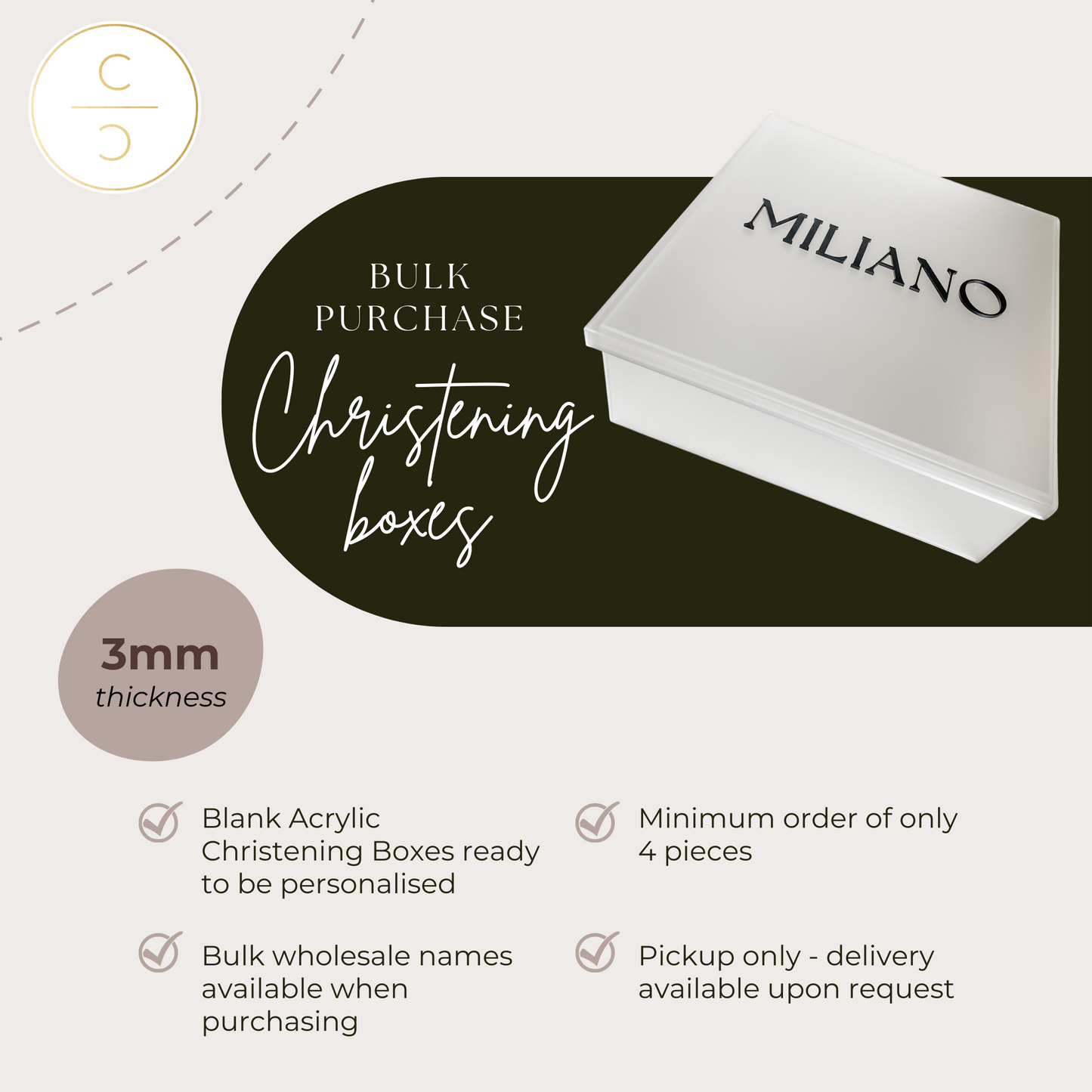 Wholesale | Square Christening Boxes 3mm